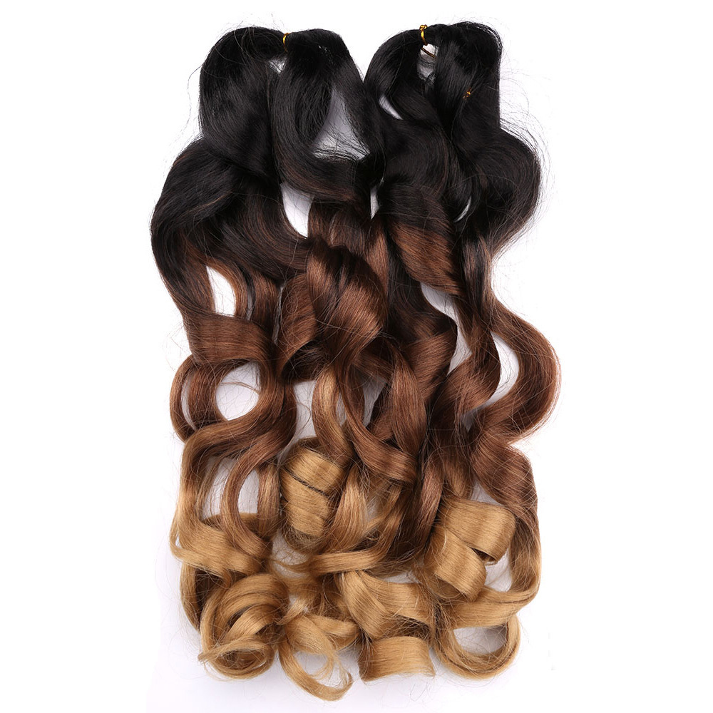 22 inch 75g Synthetic French Curls Ombre Spiral Loose Wave Crochet Braids Hair Pre Stretched High Temperature Extensions Bulk Braiding