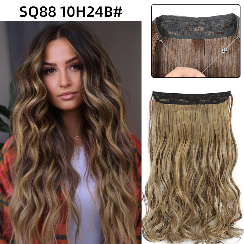 22 Inch 110g Long Wavy Fish Line Synthetic Hair Extensions No Clips Natural Hidden Secret False synthetic Hair Pieces
