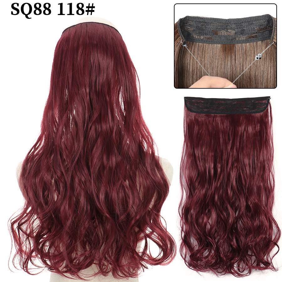 22 Inch 110g Long Wavy Fish Line Synthetic Hair Extensions No Clips Natural Hidden Secret False synthetic Hair Pieces