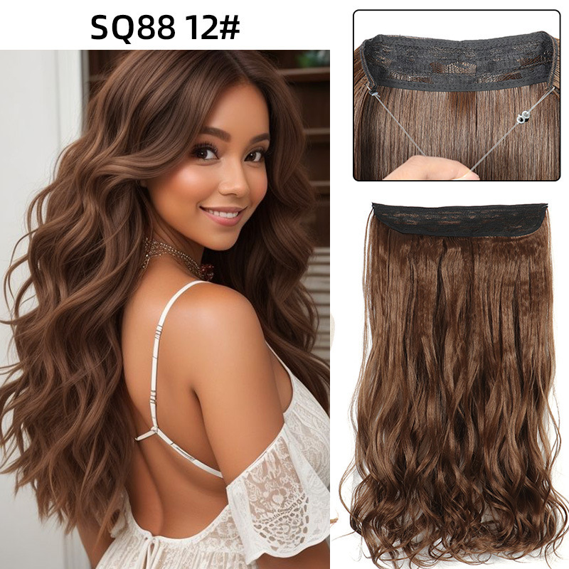 22 Inch 110g Long Wavy Fish Line Synthetic Hair Extensions No Clips Natural Hidden Secret False synthetic Hair Pieces