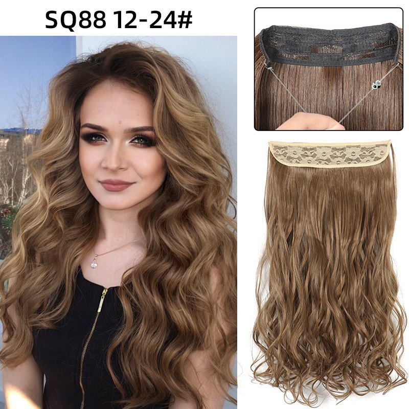 22 Inch 110g Long Wavy Fish Line Synthetic Hair Extensions No Clips Natural Hidden Secret False synthetic Hair Pieces