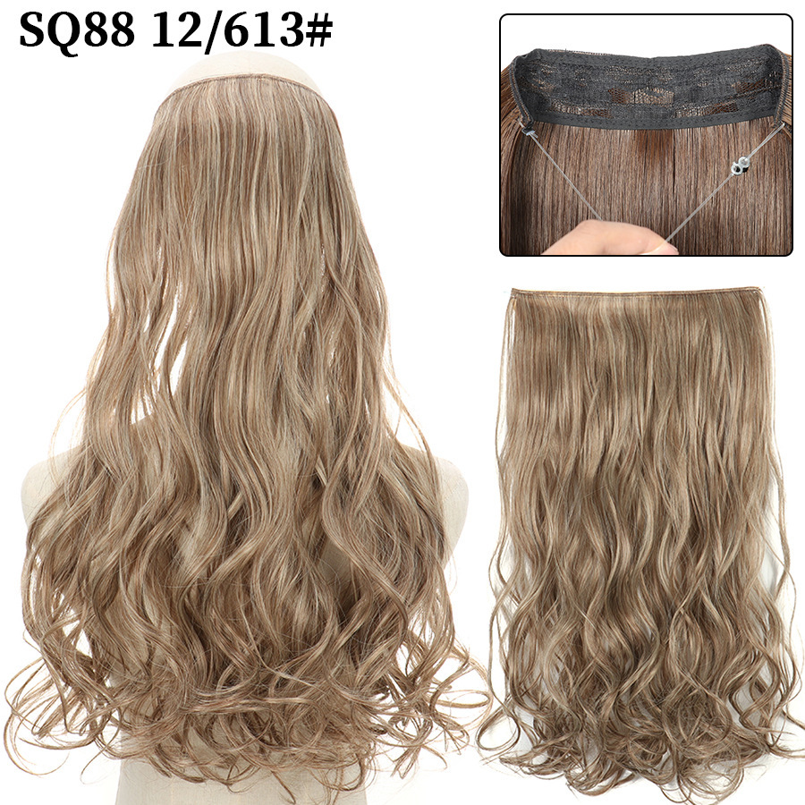 22 Inch 110g Long Wavy Fish Line Synthetic Hair Extensions No Clips Natural Hidden Secret False synthetic Hair Pieces
