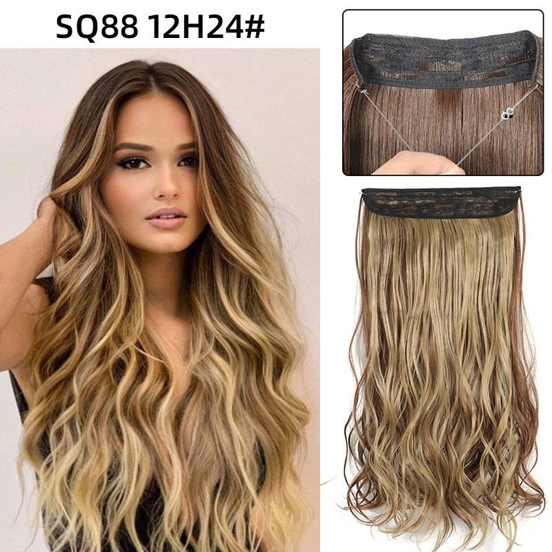 22 Inch 110g Long Wavy Fish Line Synthetic Hair Extensions No Clips Natural Hidden Secret False synthetic Hair Pieces