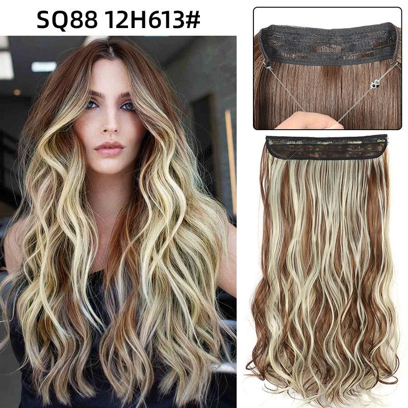 22 Inch 110g Long Wavy Fish Line Synthetic Hair Extensions No Clips Natural Hidden Secret False synthetic Hair Pieces