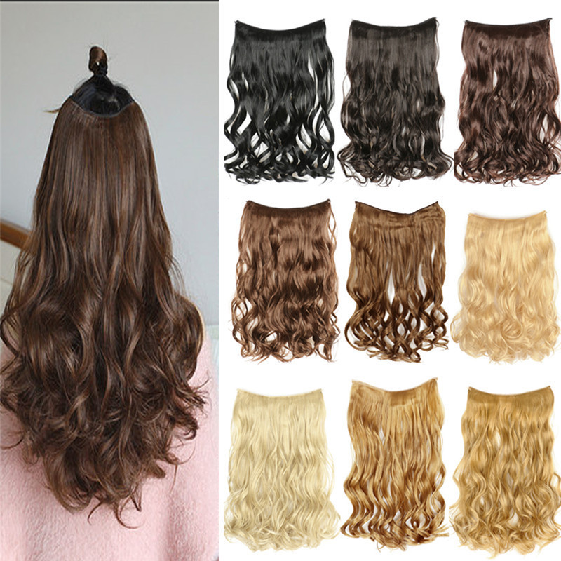 22 Inch 110g Long Wavy Fish Line Synthetic Hair Extensions No Clips Natural Hidden Secret False synthetic Hair Pieces