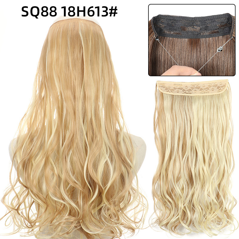 22 Inch 110g Long Wavy Fish Line Synthetic Hair Extensions No Clips Natural Hidden Secret False synthetic Hair Pieces