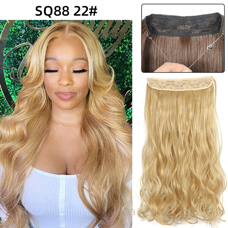 22 Inch 110g Long Wavy Fish Line Synthetic Hair Extensions No Clips Natural Hidden Secret False synthetic Hair Pieces