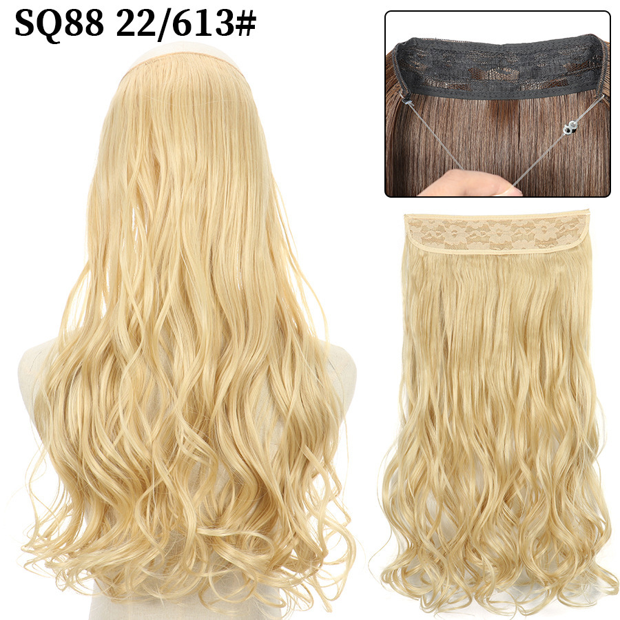 22 Inch 110g Long Wavy Fish Line Synthetic Hair Extensions No Clips Natural Hidden Secret False synthetic Hair Pieces