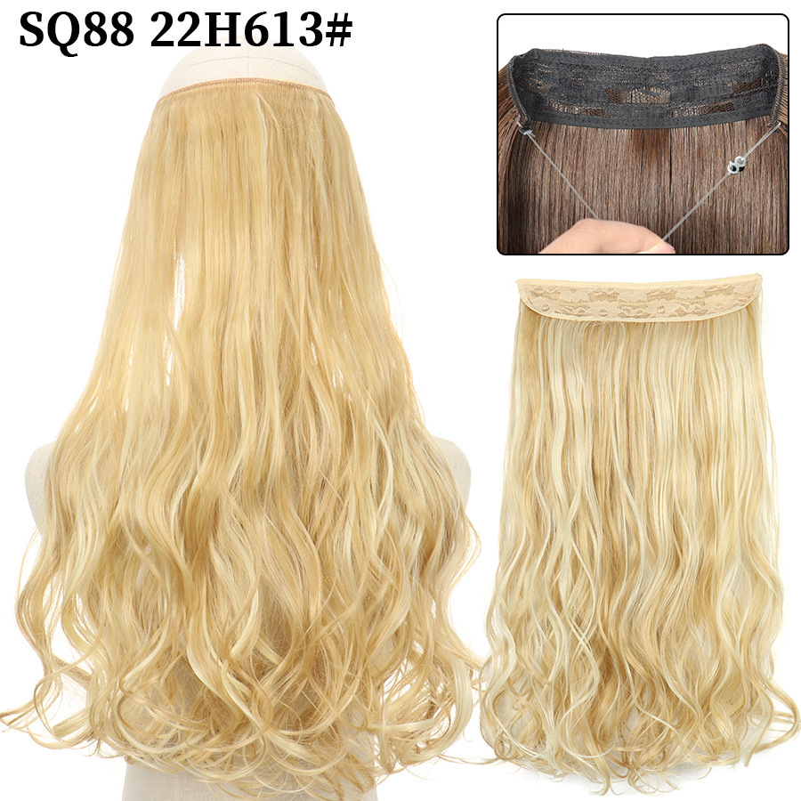 22 Inch 110g Long Wavy Fish Line Synthetic Hair Extensions No Clips Natural Hidden Secret False synthetic Hair Pieces