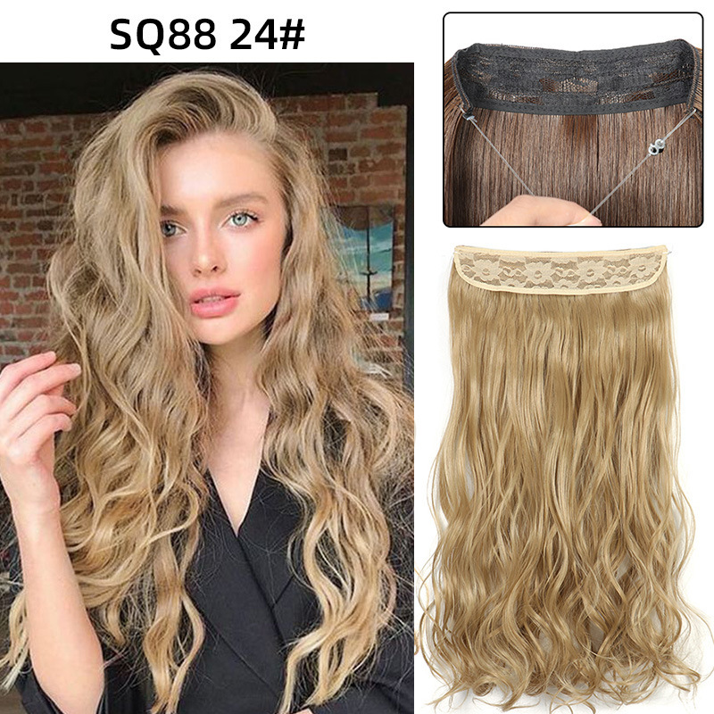 22 Inch 110g Long Wavy Fish Line Synthetic Hair Extensions No Clips Natural Hidden Secret False synthetic Hair Pieces