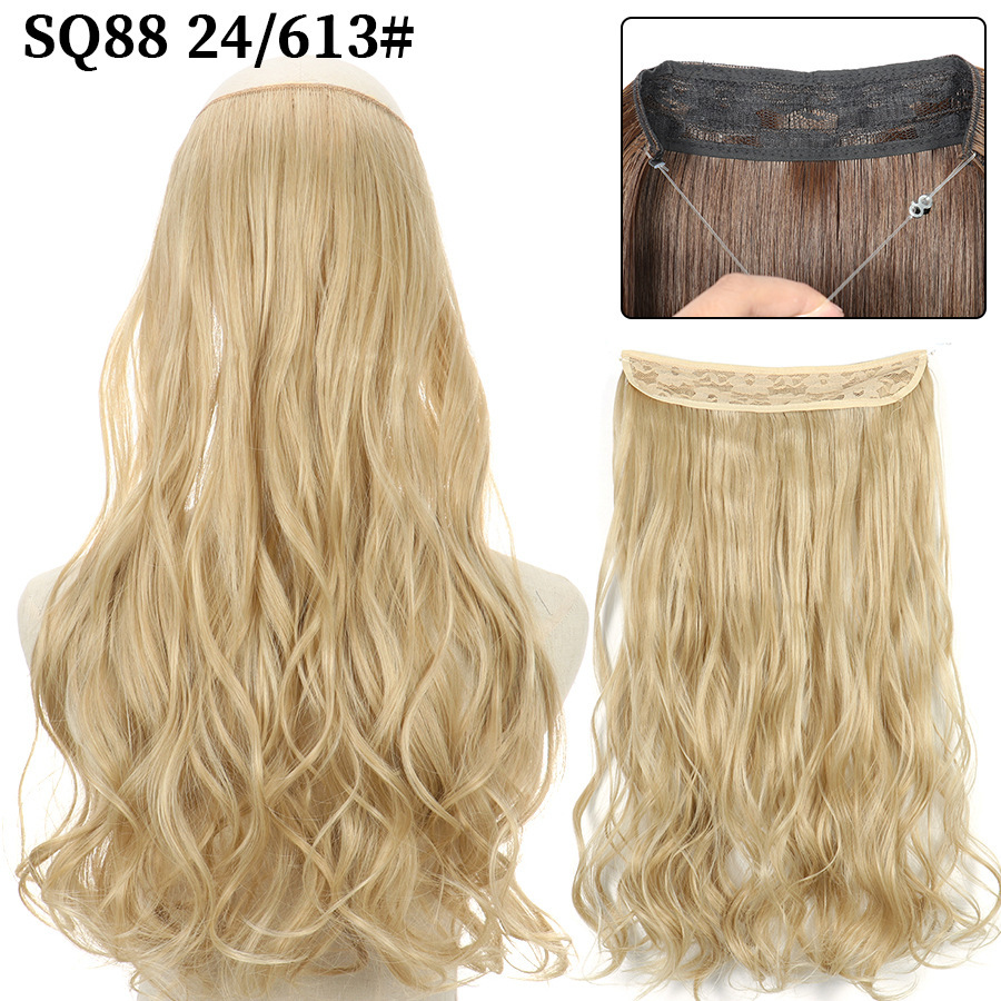 22 Inch 110g Long Wavy Fish Line Synthetic Hair Extensions No Clips Natural Hidden Secret False synthetic Hair Pieces