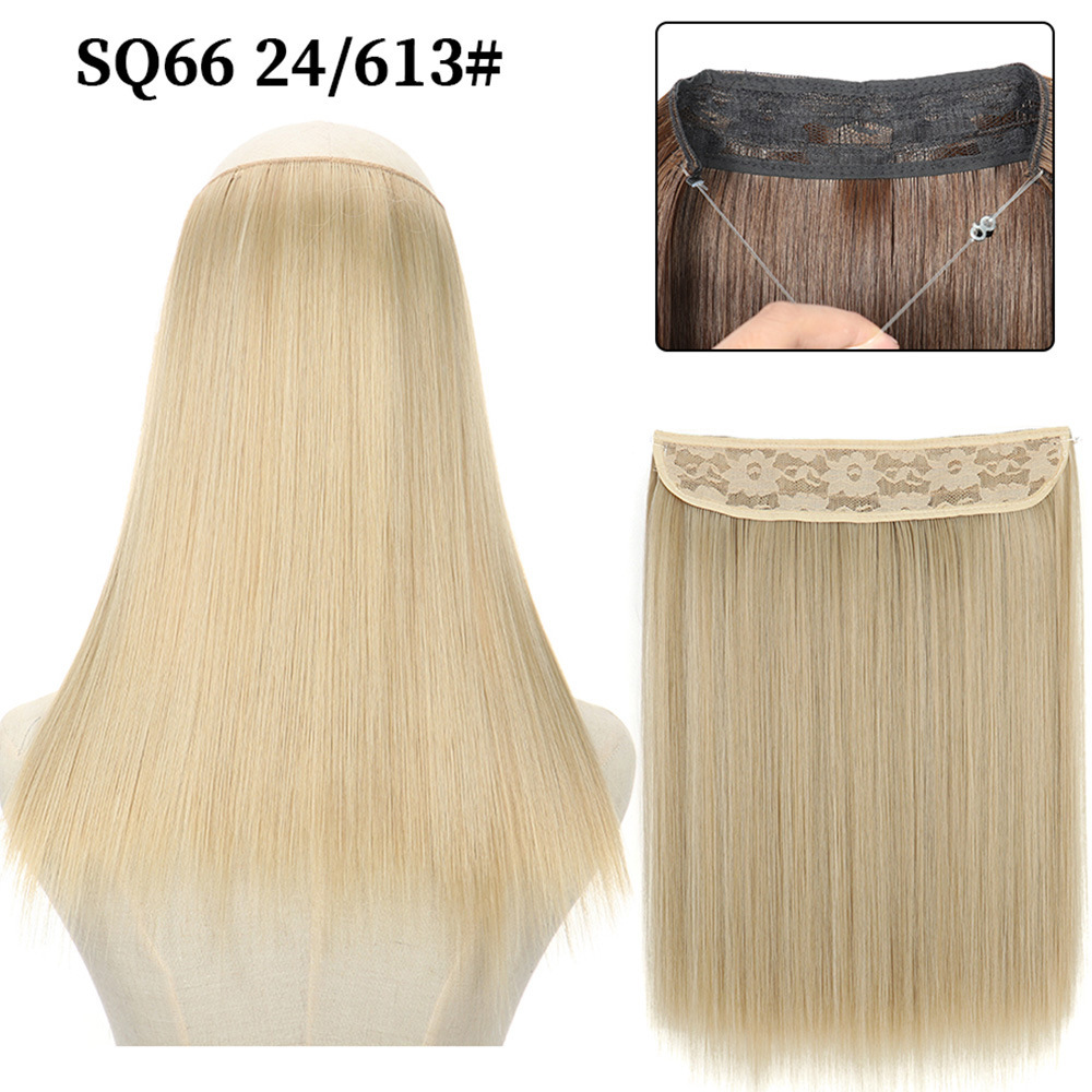 16 Inch 90g Long Straight  Halo Synthetic Hair Extensions No Clips  Hidden Secret False synthetic HairPieces Flip in Hair