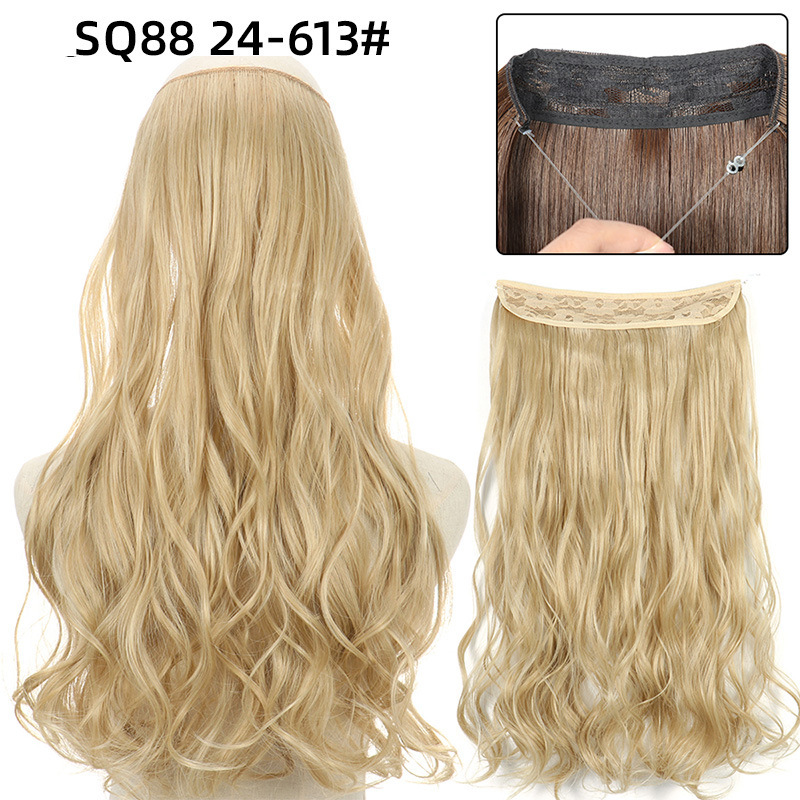 22 Inch 110g Long Wavy Fish Line Synthetic Hair Extensions No Clips Natural Hidden Secret False synthetic Hair Pieces