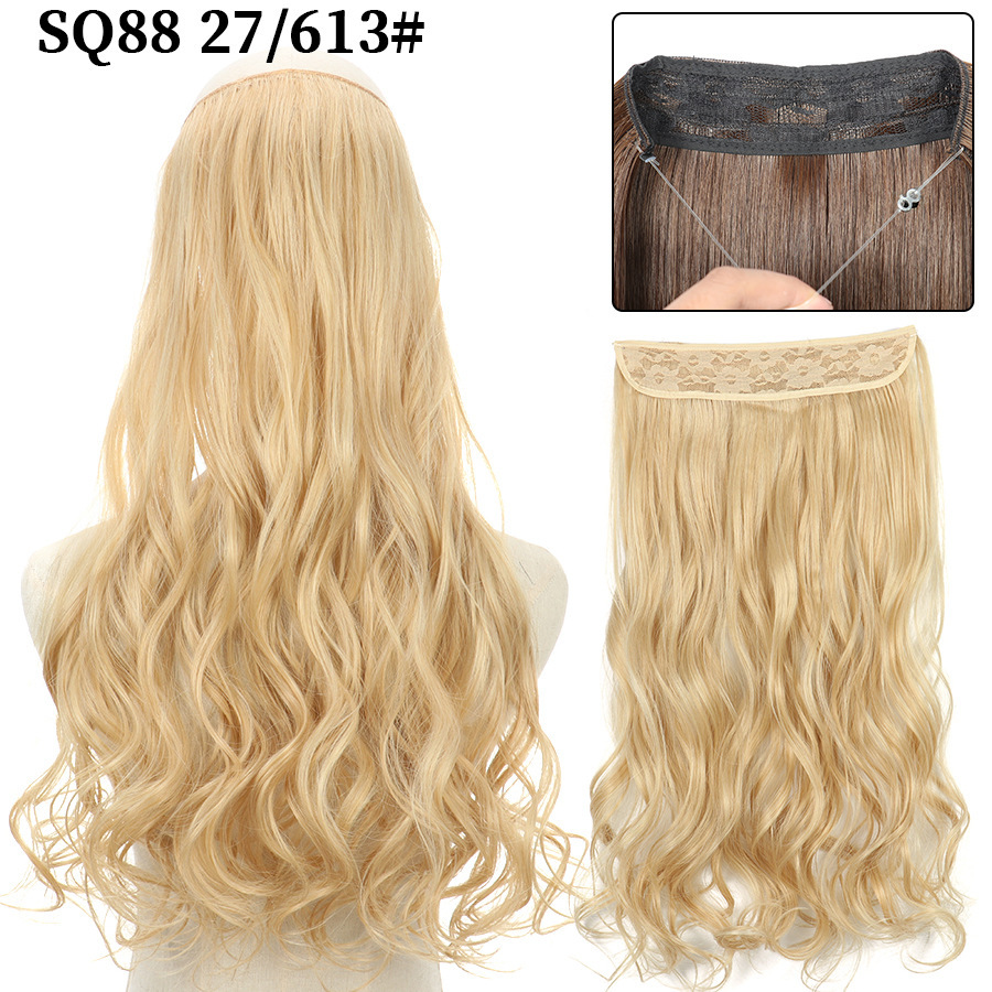 22 Inch 110g Long Wavy Fish Line Synthetic Hair Extensions No Clips Natural Hidden Secret False synthetic Hair Pieces