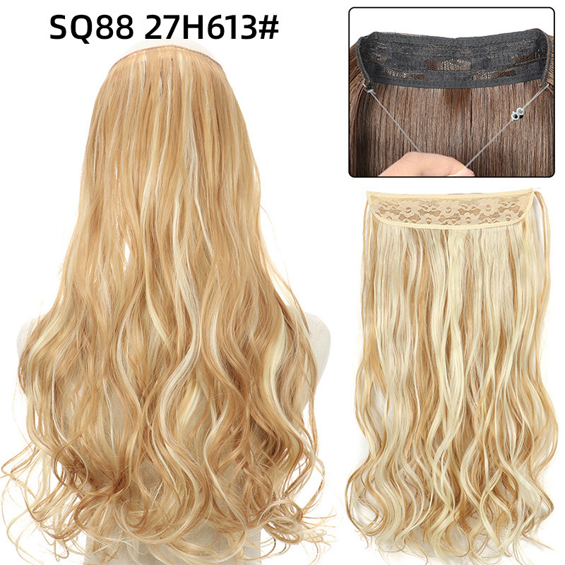 22 Inch 110g Long Wavy Fish Line Synthetic Hair Extensions No Clips Natural Hidden Secret False synthetic Hair Pieces