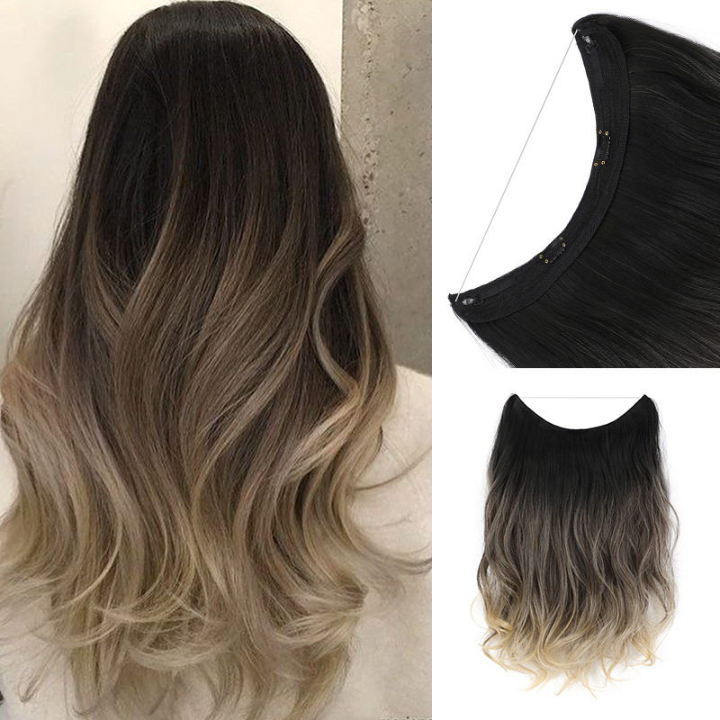 50cm 110g Ombre Synthetic Hair Extensions Clips Natural Wavy False Synthetic Hair Piece For Woman