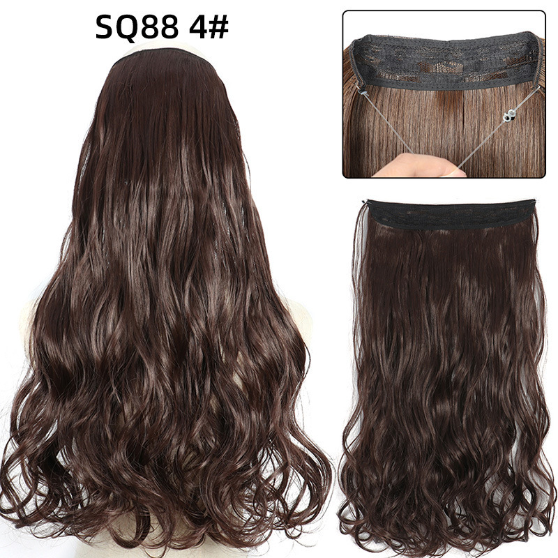22 Inch 110g Long Wavy Fish Line Synthetic Hair Extensions No Clips Natural Hidden Secret False synthetic Hair Pieces