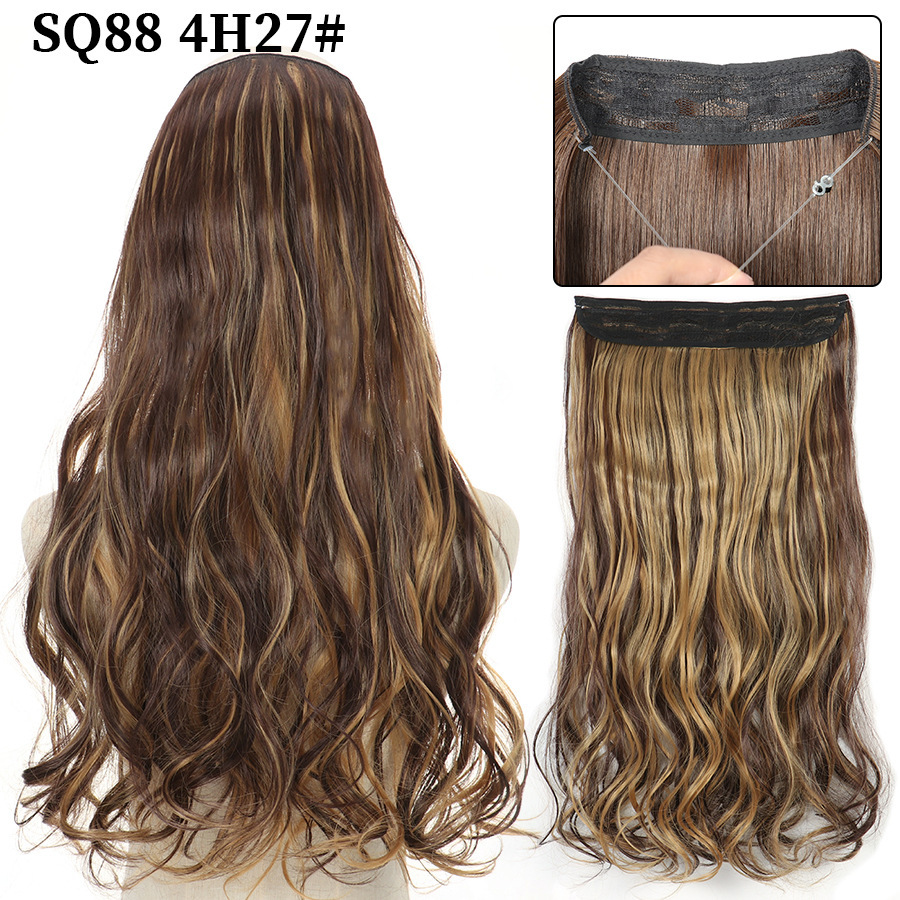 22 Inch 110g Long Wavy Fish Line Synthetic Hair Extensions No Clips Natural Hidden Secret False synthetic Hair Pieces