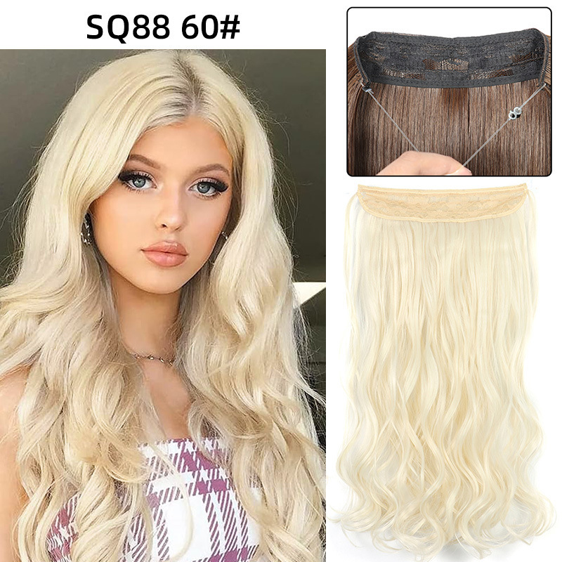 22 Inch 110g Long Wavy Fish Line Synthetic Hair Extensions No Clips Natural Hidden Secret False synthetic Hair Pieces