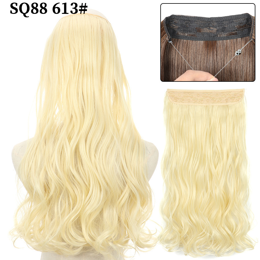 22 Inch 110g Long Wavy Fish Line Synthetic Hair Extensions No Clips Natural Hidden Secret False synthetic Hair Pieces