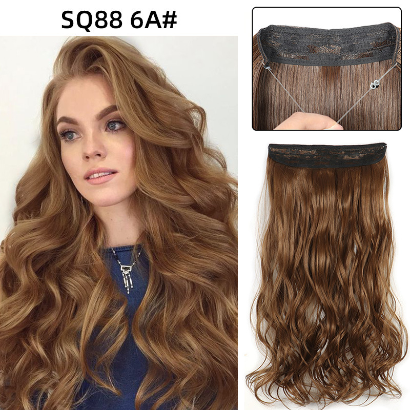 22 Inch 110g Long Wavy Fish Line Synthetic Hair Extensions No Clips Natural Hidden Secret False synthetic Hair Pieces