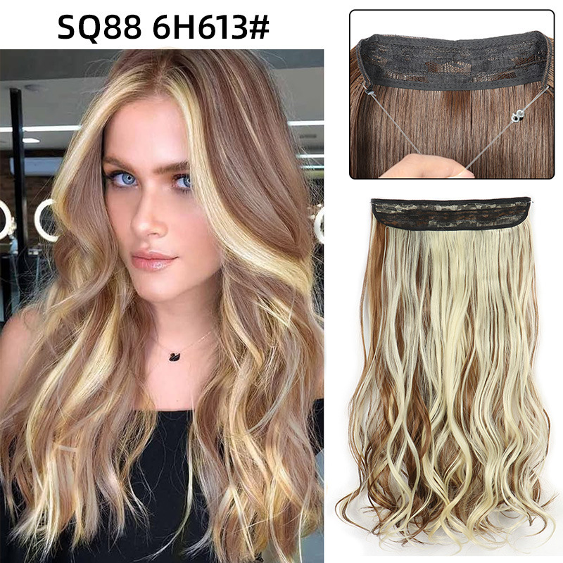 22 Inch 110g Long Wavy Fish Line Synthetic Hair Extensions No Clips Natural Hidden Secret False synthetic Hair Pieces