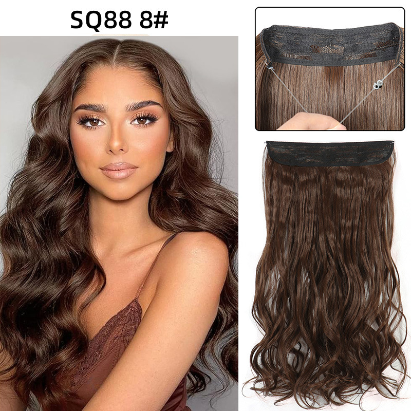 22 Inch 110g Long Wavy Fish Line Synthetic Hair Extensions No Clips Natural Hidden Secret False synthetic Hair Pieces
