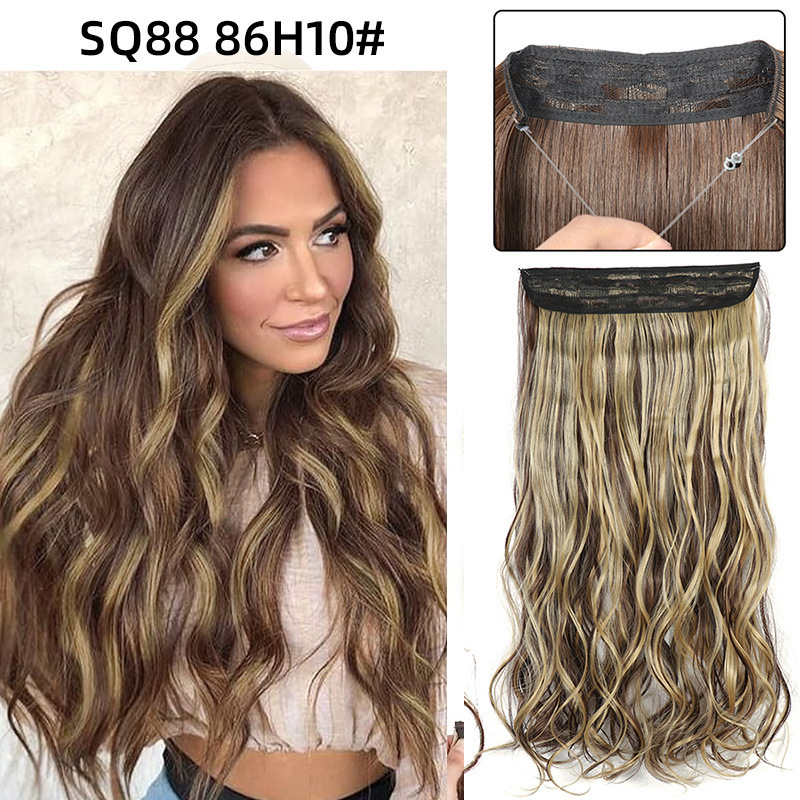 22 Inch 110g Long Wavy Fish Line Synthetic Hair Extensions No Clips Natural Hidden Secret False synthetic Hair Pieces