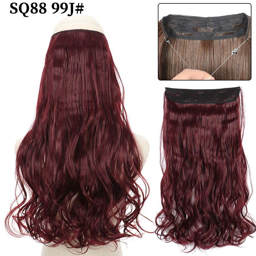 22 Inch 110g Long Wavy Fish Line Synthetic Hair Extensions No Clips Natural Hidden Secret False synthetic Hair Pieces