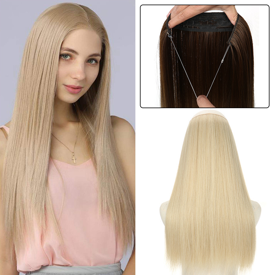 16 Inch 90g Long Straight  Halo Synthetic Hair Extensions No Clips  Hidden Secret False synthetic HairPieces Flip in Hair