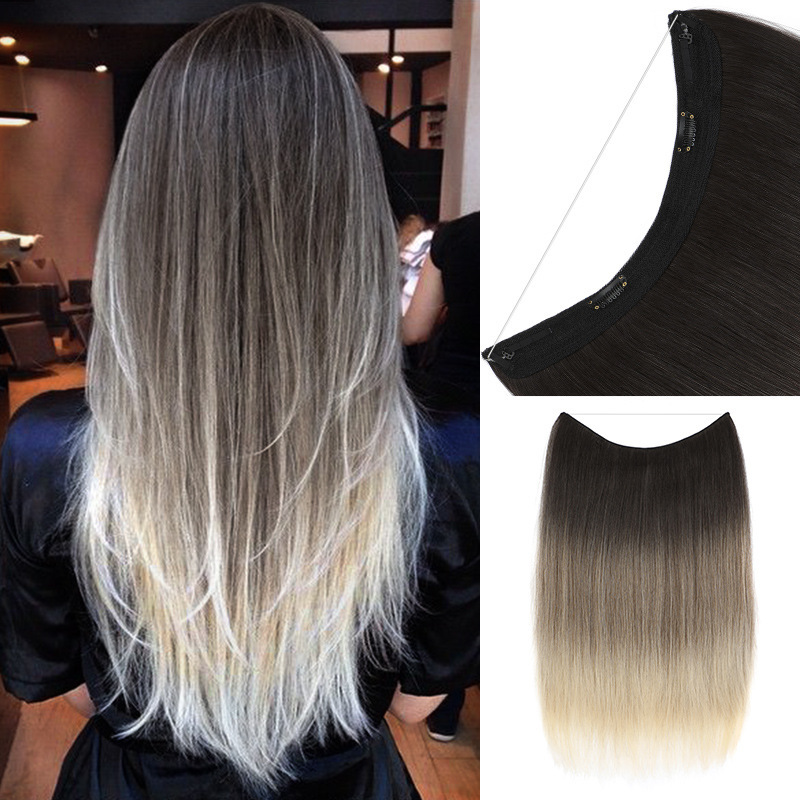60cm 110g Ombre Synthetic Hair Extensions with 5 Clips Straight  False Synthetic Hair Piece For Woman