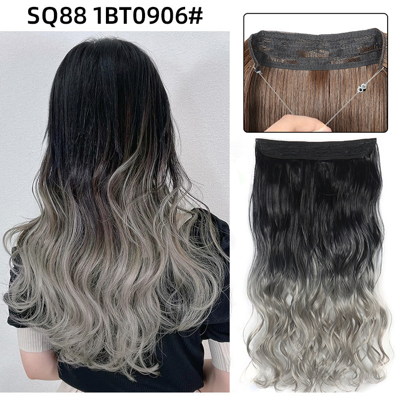 22 Inch 110g Long Wavy Fish Line Synthetic Hair Extensions No Clips Natural Hidden Secret False synthetic Hair Pieces