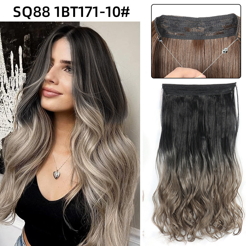 22 Inch 110g Long Wavy Fish Line Synthetic Hair Extensions No Clips Natural Hidden Secret False synthetic Hair Pieces