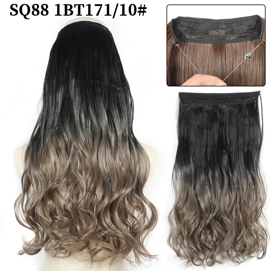22 Inch 110g Long Wavy Fish Line Synthetic Hair Extensions No Clips Natural Hidden Secret False synthetic Hair Pieces