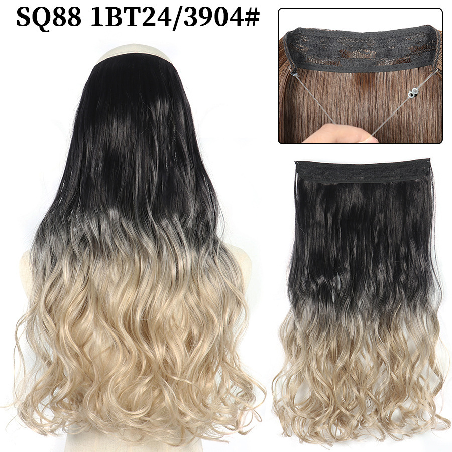 22 Inch 110g Long Wavy Fish Line Synthetic Hair Extensions No Clips Natural Hidden Secret False synthetic Hair Pieces