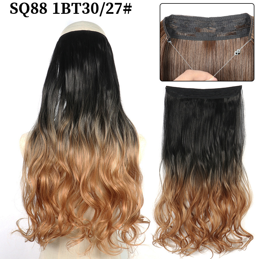 22 Inch 110g Long Wavy Fish Line Synthetic Hair Extensions No Clips Natural Hidden Secret False synthetic Hair Pieces