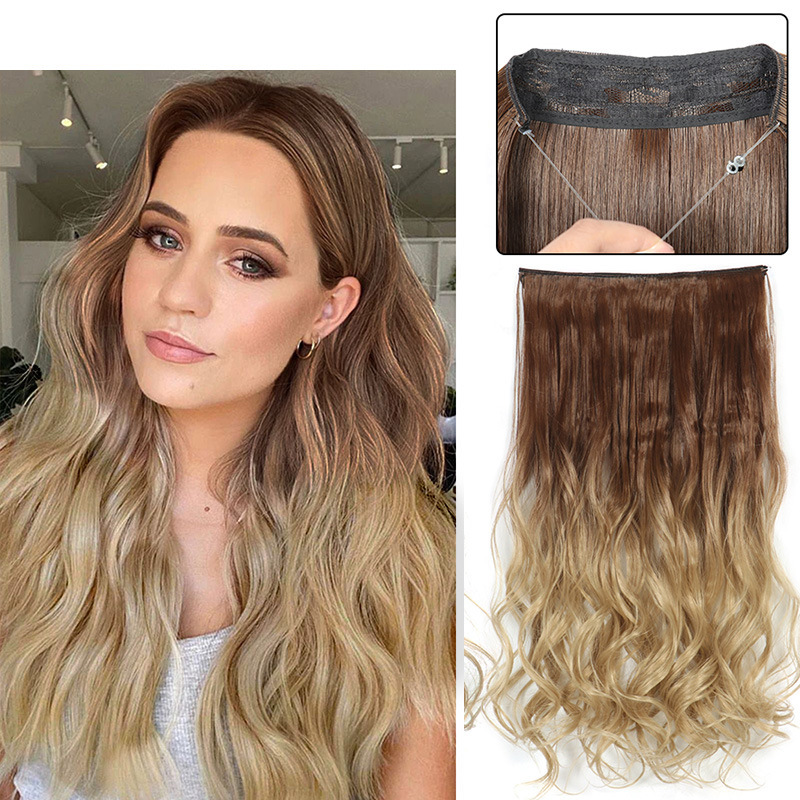 22 Inch 110g Long Wavy Fish Line Synthetic Hair Extensions No Clips Natural Hidden Secret False synthetic Hair Pieces