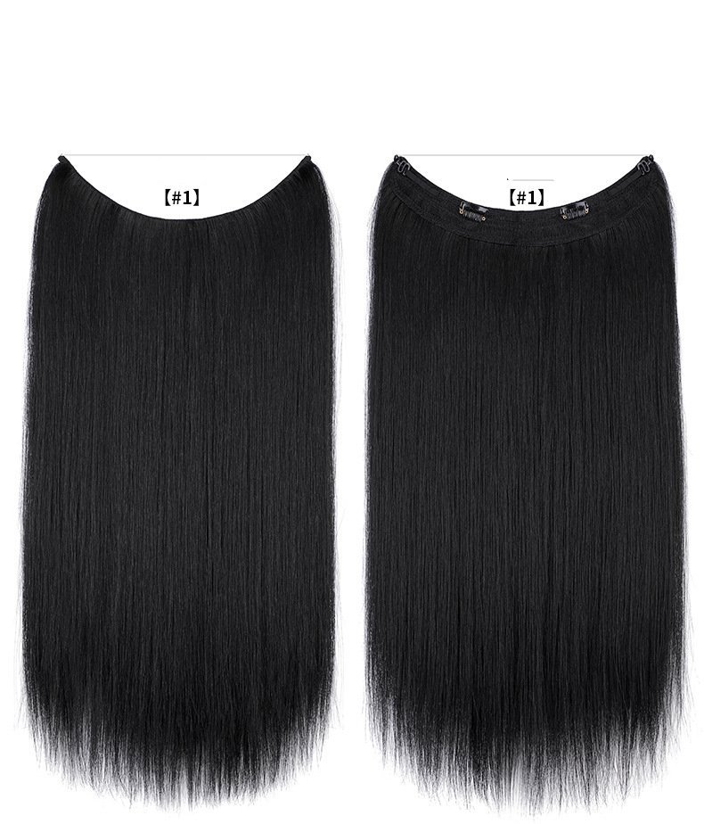 60cm 110g Long Straight  Synthetic Halo Hair Extensions 5 Clips Natural Flip in Synthetic HairPiece For Woman