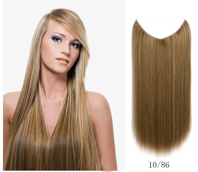 55cm 80g Straight Flip in Synthetic Hair Extensions Secret Fish Line Synthetic Hairpieces Halo Hair Extensions