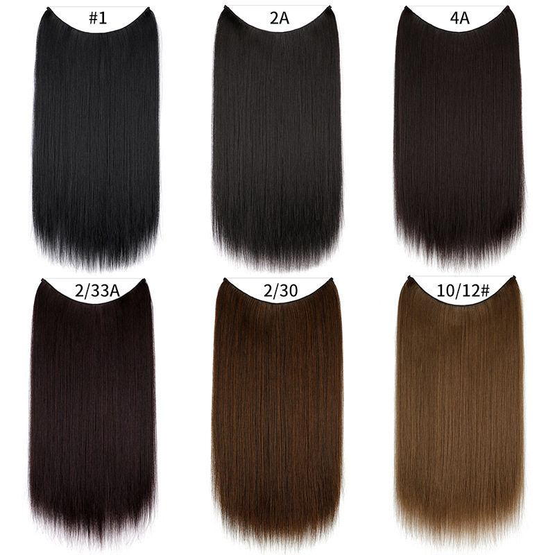 60cm 110g Long Straight  Synthetic Halo Hair Extensions 5 Clips Natural Flip in Synthetic HairPiece For Woman
