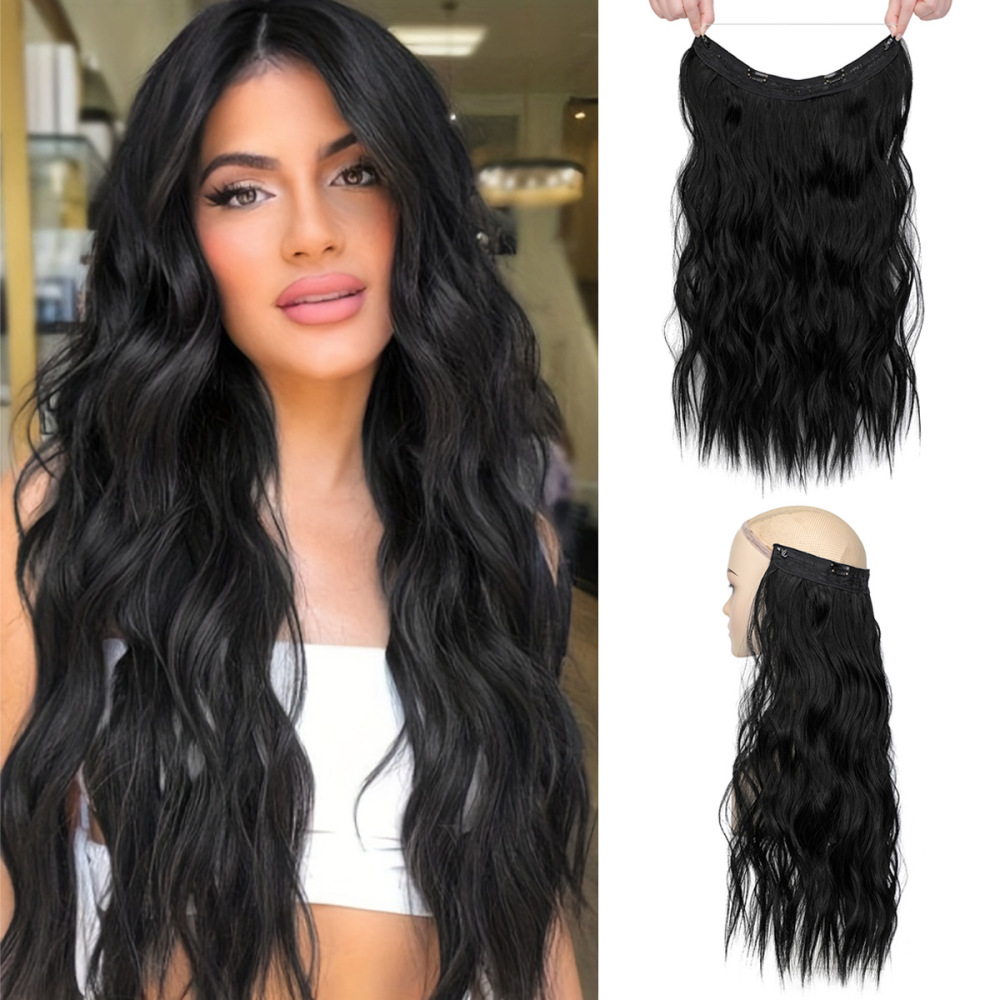 55cm 130g Wave Flip in Synthetic  Hair Extensions one piece with Clips Secret Fish Line Synthetic Hairpieces Hair Extensions