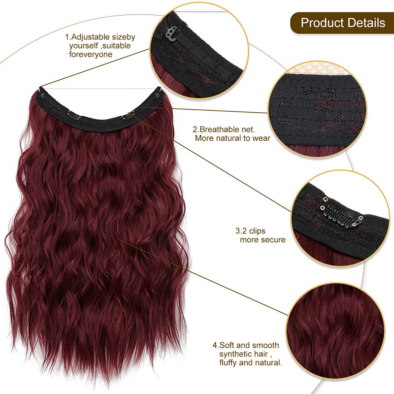 55cm 130g Wave Flip in Synthetic  Hair Extensions one piece with Clips Secret Fish Line Synthetic Hairpieces Hair Extensions