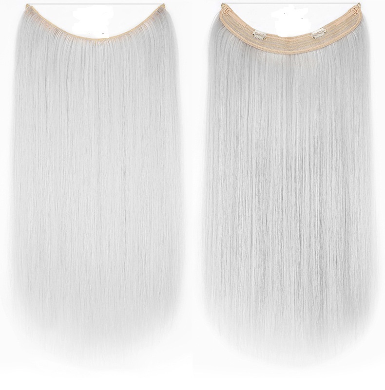 60cm 110g Long Straight  Synthetic Halo Hair Extensions 5 Clips Natural Flip in Synthetic HairPiece For Woman