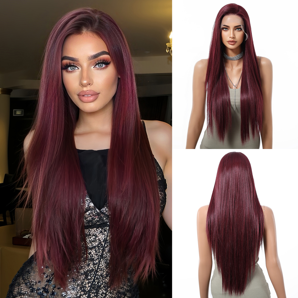 13*6 Lace Front Synthetic Wigs for Women Mixed Brown Synthetic Natural Wig Long Straight Lace Front Wigs