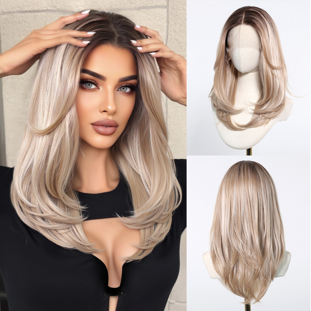 13*6 Lace Front Synthetic Wigs for Women Mixed Brown Synthetic Natural Wig Long Straight Lace Front Wigs