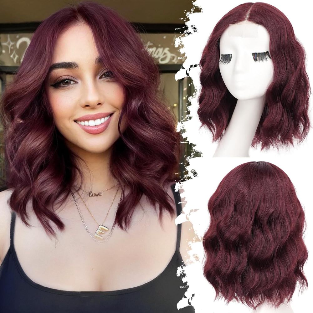14 inch Short Natural Wave Bob Wig  Curly  Heat Resistant Fiber Wigs for Women Daily Use Ombre Synthetic Wavy Cosplay Wig