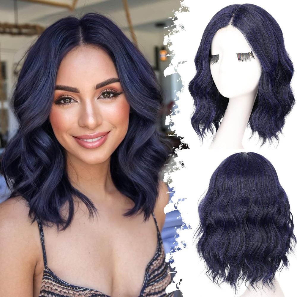 14 inch Short Natural Wave Bob Wig  Curly  Heat Resistant Fiber Wigs for Women Daily Use Ombre Synthetic Wavy Cosplay Wig