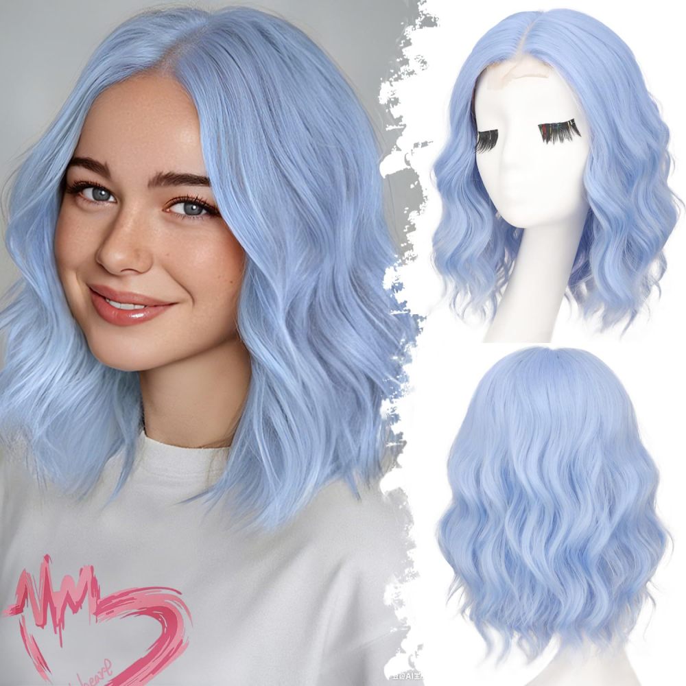 14 inch Short Natural Wave Bob Wig  Curly  Heat Resistant Fiber Wigs for Women Daily Use Ombre Synthetic Wavy Cosplay Wig