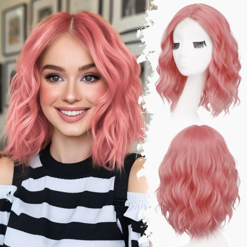 14 inch Short Natural Wave Bob Wig  Curly  Heat Resistant Fiber Wigs for Women Daily Use Ombre Synthetic Wavy Cosplay Wig