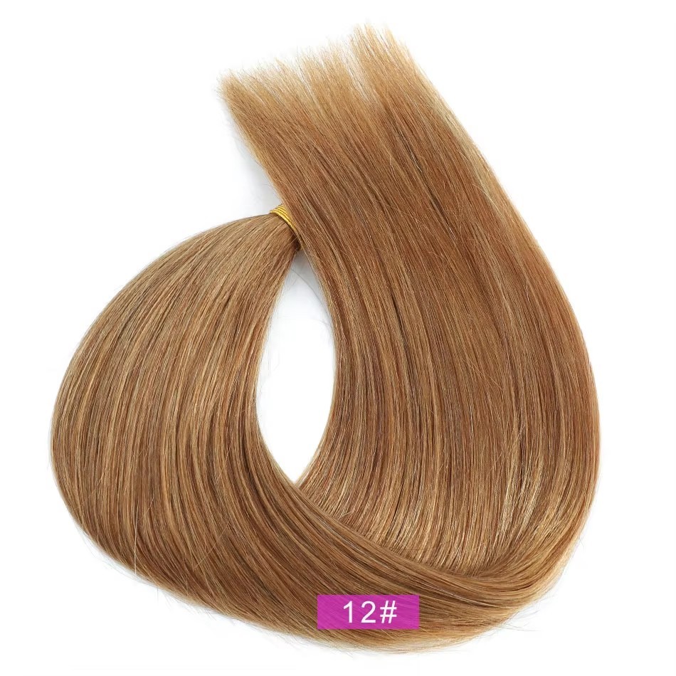 Light Brown #12 Genius Weft Hair Extensions 100g Invisible Genius Weft Human Hair Extensions Double Drawn Natural Russian Hair